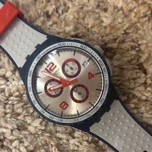 Swatch Men's Red and Blue Chronograph Watch. Will need a new battery